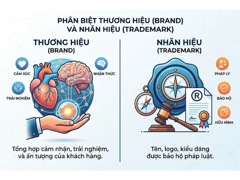 Thương Hiệu Là Gì? Hệ Thống Lý Luận Chuyên Sâu Về Xây Dựng Và Định Vị Thương Hiệu
Trong kinh tế học hiện đại và quản trị marketing, thương hiệu (Brand) không đơn thuần là một dấu hiệu nhận biết mà là một tài sản vô hình chiến lược. Nó được định nghĩa là tập hợp các thuộc tính lý tính và cảm tính, tạo nên giá trị phân biệt độc nhất cho một thực thể (doanh nghiệp, sản phẩm hoặc dịch vụ). Bản chất của thương hiệu là tổng hòa những nhận thức, trải nghiệm tích lũy và mức độ tin cậy được định hình trong tâm trí khách hàng thông qua quá trình tương tác liên tục.

Về mặt giá trị học, thương hiệu đại diện cho một cam kết về chất lượng và uy tín, có khả năng chuyển hóa thành lợi nhuận thặng dư thông qua việc tối ưu hóa giá trị tài sản thương hiệu (Brand Equity).

1. Phân Định Bản Chất Giữa Thương Hiệu (Brand) Và Nhãn Hiệu (Trademark)
Trong môi trường kinh doanh và pháp lý, việc phân biệt rõ hai khái niệm này là bắt buộc để xác lập chiến lược bảo hộ và phát triển đúng đắn:

Nhãn hiệu (Trademark): Là một khái niệm thuộc phạm trù pháp lý. Nhãn hiệu bao gồm các yếu tố hữu hình có thể quan sát bằng thị giác (logo, tên gọi, biểu tượng, màu sắc) nhằm phân biệt hàng hóa/dịch vụ của các đơn vị khác nhau. Nhãn hiệu chỉ có giá trị pháp lý khi được cơ quan quản lý nhà nước (tại Việt Nam là Cục Sở hữu trí tuệ) cấp văn bằng bảo hộ.

Thương hiệu (Brand): Là một khái niệm thuộc phạm trù quản trị và tâm lý học hành vi. Thương hiệu là "phần hồn" vô hình, tồn tại dựa trên uy tín và sự ghi nhận của thị trường. Một doanh nghiệp có thể sở hữu nhãn hiệu được bảo hộ nhưng vẫn thất bại trong việc xây dựng một thương hiệu mạnh nếu không tạo được giá trị niềm tin và sự trung thành từ người tiêu dùng.

2. Vị Thế Nhận Thức Của Thương Hiệu Trong Tâm Trí Khách Hàng
Thương hiệu thực chất tồn tại ở dạng cấu trúc nhận thức trong bộ não người tiêu dùng. Vị trí này được đo lường thông qua các cấp độ ghi nhớ:

Top of Mind (Đầu tâm trí): Thương hiệu đầu tiên được khách hàng truy xuất khi nhắc đến một ngành hàng cụ thể. Đây là vị thế dẫn đầu, giúp giảm tối đa chi phí thuyết phục khách hàng.

Brand Recall (Khả năng hồi tưởng): Các thương hiệu nằm trong danh sách ưu tiên tiếp theo (vị trí số 2, số 3).

Brand Recognition (Khả năng nhận diện): Mức độ khách hàng có thể nhận ra thương hiệu khi có sự trợ giúp của các yếu tố hình ảnh hoặc âm thanh.

Dưới góc độ cạnh tranh, các doanh nghiệp thực hiện chiến lược chiếm lĩnh từ khóa (Keyword Ownership) để ghim một giá trị độc nhất vào tiềm thức khách hàng. Ví dụ: Clear chiếm lĩnh từ khóa "Trị gàu", trong khi Volvo chiếm lĩnh từ khóa "An toàn".

3. Hệ Thống 5 Thành Tố Cấu Thành Thương Hiệu Bền Vững
Để xác lập một thực thể thương hiệu toàn diện, doanh nghiệp cần đồng bộ hóa 5 yếu tố cốt lõi:

3.1. Hệ thống nhận diện thương hiệu (Brand Identity)
Đây là phương tiện truyền tải thông điệp thông qua các giác quan:

Thị giác: Quy chuẩn về Logo, hệ màu (Color Palette), kiểu chữ (Typography) và bố cục đồ họa.

Thính giác: Nhạc hiệu đặc trưng (Audio branding) giúp gia tăng khả năng ghi nhớ thông qua tần số âm thanh.

Xúc giác & Khứu giác: Trải nghiệm về chất liệu bao bì và mùi hương đặc trưng tại các điểm tiếp xúc vật lý (thường ứng dụng trong ngành bán lẻ cao cấp và khách sạn).

3.2. Cá tính thương hiệu (Brand Personality)
Dựa trên mô hình của Jennifer Aaker, doanh nghiệp gán cho thương hiệu những đặc điểm tâm lý tương tự con người (như Sự chân thành, Năng lực chuyên môn, hoặc Sự tinh tế). Cá tính này tạo ra sự kết nối cảm xúc, giúp khách hàng tìm thấy sự tương đồng giữa giá trị cá nhân và giá trị thương hiệu.

Ví dụ: Honda xác lập cá tính dựa trên sự bền bỉ và độ tin cậy; trong khi Yamaha tập trung vào sự năng động và phong cách thể thao.

3.3. Tầm nhìn và Sứ mệnh (Vision & Mission)
Tầm nhìn: Xác lập trạng thái lý tưởng và mục tiêu dài hạn mà thương hiệu hướng tới trong tương lai.

Sứ mệnh: Bản tuyên bố về mục đích tồn tại, giá trị cốt lõi và phương thức tạo ra lợi ích cho xã hội ở thời điểm hiện tại.

3.4. Giọng nói thương hiệu (Brand Voice)
Là sự nhất quán về văn phong, ngôn từ và ngữ điệu trên mọi phương tiện truyền thông. Giọng nói thương hiệu giúp chuẩn hóa các tương tác, tạo ra sự chuyên nghiệp và tin cậy trong giao tiếp với khách hàng.

3.5. Cam kết thương hiệu (Brand Promise)
Đây là lời tuyên bố về giá trị thực thi (Value Proposition). Cam kết này bao gồm lợi ích lý tính (công năng sản phẩm) và lợi ích cảm tính (trải nghiệm tâm lý). Sự đứt gãy giữa cam kết và trải nghiệm thực tế là nguyên nhân chính dẫn đến sự suy giảm tài sản thương hiệu.

4. Chiến Lược Định Vị Thương Hiệu (Brand Positioning)
Định vị thương hiệu là quy trình thiết lập hình ảnh và giá trị của doanh nghiệp sao cho nó chiếm giữ một vị trí riêng biệt và ưu thế trong tâm trí khách hàng mục tiêu so với các đối thủ cạnh tranh.

Các phương pháp định vị phổ biến bao gồm:

Định vị theo thuộc tính đặc trưng: Tập trung vào một công năng vượt trội (ví dụ: Trung Nguyên với vị thế cà phê đặc sản số 1).

Định vị theo phân khúc khách hàng: Tập trung vào nhu cầu của một nhóm đối tượng cụ thể (ví dụ: X-men định vị cho nam giới).

Định vị dựa trên giá trị cảm xúc: Xây dựng niềm tin thông qua các giá trị nhân văn (ví dụ: Dove với chiến dịch "Vẻ đẹp thực sự").

5. Quy Trình 4 Giai Đoạn Xây Dựng Thương Hiệu Chuyên Nghiệp
Xây dựng thương hiệu là một tiến trình quản trị dài hạn và hệ thống:

Nghiên cứu và Phân tích chiến lược: Sử dụng các mô hình (SWOT, PESTEL) để đánh giá nội lực doanh nghiệp, phân tích đối thủ và thấu hiểu hành vi khách hàng mục tiêu.

Xác lập nền tảng thương hiệu: Xác định Điểm bán hàng độc nhất (USP), xây dựng hệ thống giá trị cốt lõi và lựa chọn chiến lược định vị tối ưu.

Hệ thống hóa nhận diện: Chuyển hóa chiến lược thành ngôn ngữ hình ảnh và văn phong. Ban hành bộ Sổ tay hướng dẫn thương hiệu (Brand Guidelines) để đảm bảo tính đồng nhất.

Quản trị trải nghiệm và Kích hoạt: Triển khai các chiến dịch truyền thông tích hợp (IMC) và kiểm soát mọi điểm chạm (Touchpoints) để đảm bảo trải nghiệm khách hàng tương xứng với định vị đã đề ra.

6. Phương Pháp Luận Trong Định Giá Thương Hiệu (Brand Valuation)
Việc định giá thương hiệu nhằm xác định giá trị tài chính tương đương của thương hiệu trên bảng cân đối kế toán. Có 3 cách tiếp cận chính:

Tiếp cận theo chi phí: Tính tổng các chi phí đầu tư tích lũy (nghiên cứu, quảng cáo, đào tạo) để hình thành thương hiệu hiện tại.

Tiếp cận theo thị trường: So sánh giá trị dựa trên các giao dịch mua bán, sáp nhập của các thương hiệu tương đương trong cùng ngành hàng.

Tiếp cận theo thu nhập: Dự báo dòng thu nhập thặng dư trong tương lai mà thương hiệu mang lại cho doanh nghiệp so với một sản phẩm không có thương hiệu.

Các chỉ số đo lường sức mạnh thương hiệu bao gồm: Mức độ nhận biết (Awareness), Lòng trung thành (Loyalty), Chất lượng cảm nhận (Perceived Quality) và Hiệp hội thương hiệu (Brand Association).

7. Giải Đáp Các Vấn Đề Chiến Lược (FAQ)
Thương hiệu cá nhân (Personal Branding) và Thương hiệu doanh nghiệp: Về bản chất kỹ thuật, quy trình xây dựng là tương đương (định vị, nhận diện, truyền thông). Tuy nhiên, thương hiệu cá nhân lấy năng lực và giá trị quan của một cá thể làm trọng tâm, nhằm tạo lợi thế cạnh tranh trong sự nghiệp hoặc sức ảnh hưởng cộng đồng.

Tầm quan trọng của thương hiệu đối với SMEs: Thương hiệu giúp doanh nghiệp nhỏ thoát khỏi bẫy cạnh tranh về giá (Commodity trap). Khi có thương hiệu, doanh nghiệp xác lập được niềm tin, từ đó khách hàng sẵn sàng chi trả mức giá cao hơn (Price Premium).

Tái định vị (Rebranding): Cần thiết khi chiến lược kinh doanh thay đổi, hình ảnh cũ lạc hậu, hoặc doanh nghiệp thực hiện các hoạt động sáp nhập (M&A).

Tác động của Tài sản thương hiệu (Brand Equity): Tài sản thương hiệu cao giúp giảm chi phí tiếp thị, tăng tỷ lệ duy trì khách hàng và tạo điều kiện thuận lợi để mở rộng danh mục sản phẩm.

Kết Luận
Thương hiệu là tài sản vốn hóa chiến lược, quyết định khả năng cạnh tranh bền vững của tổ chức trong nền kinh tế tri thức. Việc xây dựng thương hiệu không chỉ dừng lại ở các yếu tố thẩm mỹ bên ngoài mà là một quá trình quản trị trải nghiệm và niềm tin sâu sắc. Đầu tư vào thương hiệu chính là đầu tư vào vị thế nhận thức của thị trường, từ đó đảm bảo dòng lợi nhuận thặng dư và sự trường tồn cho doanh nghiệp.