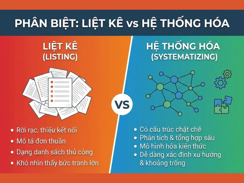 Phân biệt: Liệt kê (Listing) và Hệ thống hóa (Systematizing)