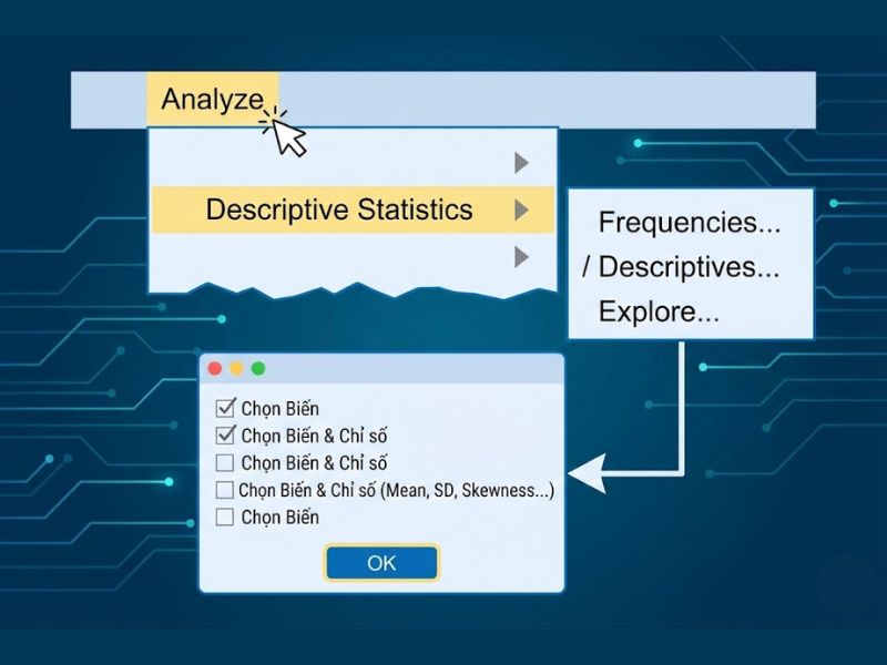 Hướng dẫn chạy Thống kê mô tả trên SPSS
Nội dung: Quy trình các bước chọn menu cơ bản trong phần mềm SPSS.