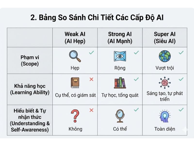Các Cấp Độ Của AI: Phân Biệt Weak AI, Strong AI Và Super AI 