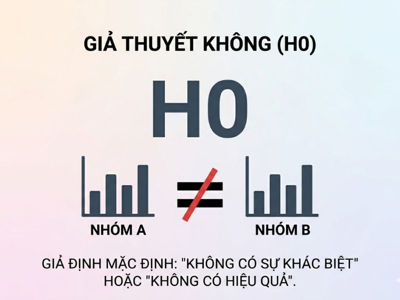 Trong nghiên cứu định lượng, Giả thuyết không (Null Hypothesis - H0) là mệnh đề mặc định khẳng định không có mối liên hệ, không có sự khác biệt, hoặc không có tác động giữa các biến số đang được đo lường. Nguyên nhân chính áp dụng nền tảng này xuất phát từ giới hạn của tư duy quy nạp trong logic học và nguyên tắc thận trọng của khoa học thực nghiệm. Giải pháp nhanh nhất và chuẩn xác nhất để chứng minh một khám phá mới là tìm kiếm bằng chứng thống kê đủ mạnh nhằm bác bỏ trực tiếp Giả thuyết không (H0), từ đó thiết lập tính hợp lệ cho các giả thuyết đối ngẫu. Khái niệm nền tảng về Giả thuyết trong nghiên cứu định lượng Trong phương pháp luận nghiên cứu khoa học, mọi quá trình kiểm định thống kê (Statistical testing) đều bắt buộc phải bắt đầu bằng việc thiết lập các giả thuyết đối ngẫu một cách chặt chẽ. Đây là bước tiên quyết để định lượng hóa các câu hỏi nghiên cứu lý thuyết thành các mô hình toán học có thể kiểm chứng bằng dữ liệu thực tế. Định nghĩa Giả thuyết không (Null Hypothesis - H0) Giả thuyết không (Null Hypothesis - H0) là một mệnh đề thống kê phát biểu rằng không tồn tại bất kỳ hiệu ứng, mối liên hệ, hoặc sự khác biệt nào giữa hai hay nhiều nhóm dữ liệu, hoặc giữa các biến số độc lập và biến số phụ thuộc đang được đo lường. Đây luôn là trạng thái mặc định của vạn vật trước khi có bất kỳ bằng chứng thống kê nào chứng minh điều ngược lại. Ký hiệu tiêu chuẩn trong học thuật của giả thuyết này là H0. Về mặt bản chất, H0 đại diện cho sự hoài nghi khoa học, buộc nhà nghiên cứu phải có nghĩa vụ cung cấp bằng chứng (burden of proof) nếu muốn tuyên bố một sự thay đổi hay một phát hiện mới. Định nghĩa Giả thuyết đối (Alternative Hypothesis - H1 hoặc Ha) Giả thuyết đối (Alternative Hypothesis - H1 hoặc Ha) là mệnh đề phản bác lại trực tiếp Giả thuyết không. Giả thuyết này đại diện cho kỳ vọng, dự đoán hoặc cơ sở lý thuyết của nhà nghiên cứu, khẳng định rằng thực sự có sự tồn tại của một mối liên hệ, một sự khác biệt có ý nghĩa thống kê, hoặc một hiệu ứng tác động rõ rệt giữa các biến số trong tổng thể nghiên cứu. Bảng so sánh cấu trúc Giả thuyết không (H0) và Giả thuyết đối (H1): Tiêu chí phân tích Giả thuyết không (Null Hypothesis - H0) Giả thuyết đối (Alternative Hypothesis - H1) Bản chất học thuật Khẳng định trạng thái mặc định (không có sự thay đổi, không có khác biệt, không có sự tương quan). Khẳng định có sự thay đổi, có sự khác biệt hoặc có mối quan hệ thực sự tồn tại trong hệ thống. Mục tiêu thao tác thống kê Cung cấp một cơ sở định lượng cơ bản để tiến hành kiểm định và nhà nghiên cứu luôn cố gắng tìm bằng chứng để bác bỏ nó. Mệnh đề nhà nghiên cứu kỳ vọng được dữ liệu thực nghiệm hỗ trợ khi H0 bị bác bỏ thành công. Biểu diễn toán học tiêu chuẩn H0: μ1 = μ2 (hoặc μ1 - μ2 = 0, R² = 0) H1: μ1 ≠ μ2 (hoặc μ1 > μ2, μ1 < μ2, R² > 0) Bản chất phương pháp luận: Tại sao khoa học luôn đi tìm bằng chứng để "Bác bỏ Giả thuyết H0"? Sự mâu thuẫn lớn nhất đối với người mới tiếp cận phương pháp luận nghiên cứu là việc tại sao nhà nghiên cứu muốn chứng minh H1 đúng, nhưng quy trình toán học lại bắt buộc đi phân tích và tìm cách bác bỏ H0. Nền tảng này hoàn toàn dựa trên các nguyên lý triết học khoa học khắt khe nhằm loại trừ sự ngụy biện. Nguyên lý "Có thể bác bỏ" (Falsifiability) của Karl Popper Nhà triết học khoa học Karl Popper đã xây dựng tiêu chuẩn phân định ranh giới giữa khoa học thực chứng và ngụy khoa học thông qua nguyên lý "Có thể bác bỏ" (Falsifiability). Theo nguyên lý này, một lý thuyết chỉ được coi là có tính khoa học nếu nó có khả năng bị chứng minh là sai thông qua các phương pháp thực nghiệm khách quan. Khoa học không bao giờ chứng minh một điều là tuyệt đối đúng vĩnh viễn; khoa học chỉ cố gắng bác bỏ các mệnh đề sai lầm để tiến gần hơn đến sự thật. Do đó, việc thiết lập Giả thuyết không (Null Hypothesis - H0) tạo ra một mục tiêu cụ thể, rõ ràng để thực nghiệm có thể công kích và bác bỏ bằng dữ liệu số liệu. Tính bất khả thi của việc "chứng minh tuyệt đối" (Vấn đề logic quy nạp) Về mặt logic quy nạp (Inductive logic), việc chứng minh Giả thuyết đối (H1) là đúng trong mọi trường hợp của tổng thể (Population) là hoàn toàn bất khả thi về mặt thực nghiệm và nguồn lực. Lấy ví dụ kinh điển trong khoa học học thuật: Để chứng minh mệnh đề "Tất cả thiên nga đều màu trắng" (H1), nhà nghiên cứu sẽ phải tiến hành quan sát toàn bộ số lượng thiên nga trên toàn thế giới trong mọi mốc thời gian, điều này là phi thực tế. Tuy nhiên, nếu áp dụng logic ngược lại, chỉ cần quan sát thấy duy nhất một cá thể thiên nga đen, giả thuyết mặc định "Không có thiên nga màu đen" (H0) sẽ lập tức bị bác bỏ hoàn toàn. Do đó, cơ chế bác bỏ H0 đòi hỏi ít tài nguyên thu thập dữ liệu hơn nhưng lại mang tính xác quyết cao hơn rất nhiều về mặt toán học. Nguyên tắc thận trọng và Kiểm soát Sai lầm loại 1 (Type I Error) Trong kiểm định thống kê, khoa học vận hành theo nguyên tắc bảo thủ tối đa: Thà từ chối một khám phá mới thực sự tồn tại, còn hơn là vội vã công nhận một khám phá hoàn toàn sai lầm do nhiễu loạn của dữ liệu mẫu. Việc trực tiếp đi tìm bằng chứng bác bỏ Giả thuyết không (Null Hypothesis - H0) có cơ chế vận hành tương đồng với nguyên tắc pháp lý "vô tội cho đến khi được chứng minh là có tội". Dữ liệu thu thập được phải cực kỳ thuyết phục, có độ tin cậy cao và vượt qua ranh giới thống kê khắt khe mới có quyền lật đổ trạng thái mặc định H0. Tiêu chuẩn và Quy trình thống kê để bác bỏ Giả thuyết H0 Để định lượng hóa quyết định bác bỏ hay giữ lại H0, các nhà thống kê học thiết lập các quy tắc ra quyết định dựa trên các ngưỡng giá trị xác suất cụ thể. Mối quan hệ giữa Giả thuyết không (H0), Giá trị P (P-value) và Mức ý nghĩa (Alpha) Mức ý nghĩa (Significance level - α): Là ngưỡng rủi ro tối đa mà nhà nghiên cứu chủ động chấp nhận cho việc mắc Sai lầm loại 1 (bác bỏ sai H0 khi H0 thực sự đúng). Trong các nghiên cứu khoa học xã hội và kinh tế, α thường được thiết lập cố định ở mức 0.05 (5%), 0.01 (1%) hoặc 0.10 (10%) trước khi tiến hành thu thập dữ liệu. Giá trị P (P-value): Là xác suất tính toán được từ mẫu dữ liệu thực tế, thể hiện khả năng thu được các kết quả quan sát (hoặc các kết quả khắc nghiệt hơn), dưới giả định khắt khe rằng Giả thuyết không (Null Hypothesis - H0) là đúng tuyệt đối. Giá trị P càng nhỏ, bằng chứng thống kê chống lại H0 càng trở nên mạnh mẽ. Điều kiện thống kê: Khi nào được phép tuyên bố bác bỏ H0? Quy trình ra quyết định đối với H0 phải tuân thủ nghiêm ngặt quy trình các bước sau để đảm bảo tính chuẩn xác khoa học: Thu thập dữ liệu mẫu (Sample Data): Phải đảm bảo tính ngẫu nhiên, quy mô cỡ mẫu đủ lớn và mang tính đại diện cho tổng thể nghiên cứu. Tính toán chỉ số kiểm định (Test Statistic): Sử dụng các thuật toán và phần mềm chuyên dụng (SPSS, AMOS, SmartPLS) để chạy các kiểm định như T-test, ANOVA, hoặc phân tích mô hình cấu trúc tuyến tính. Trong một số mô hình phức tạp, việc bác bỏ H0 cũng đi kèm với việc đánh giá độ phù hợp của mô hình thông qua các chỉ số đạt chuẩn như R² ≥ 0.10, Q² > 0, SRMR ≤ 0.08 và GFI ≥ 0.90. So sánh P-value và ngưỡng α: Trường hợp 1: P-value < α (Ví dụ P-value = 0.03 < 0.05): Bằng chứng thống kê từ dữ liệu đủ mạnh. Xác suất rủi ro nằm trong giới hạn cho phép. Quyết định khoa học: Bác bỏ H0, đồng thời chấp nhận H1 ở mức độ tin cậy tương ứng (ví dụ 95%). Trường hợp 2: P-value ≥ α (Ví dụ P-value = 0.12 ≥ 0.05): Bằng chứng thống kê chưa đủ mạnh để vượt qua yếu tố ngẫu nhiên của việc lấy mẫu. Quyết định khoa học: Không thể bác bỏ H0 (Fail to reject H0). Các sai lầm nhận thức phổ biến khi diễn giải Giả thuyết không (H0) Trong quá trình phân tích số liệu và công bố kết quả học thuật, việc sử dụng sai thuật ngữ liên quan đến H0 hoặc hiểu sai bản chất thống kê sẽ dẫn đến sự sai lệch nghiêm trọng trong việc diễn giải ý nghĩa của toàn bộ công trình nghiên cứu. "Không thể bác bỏ H0" tuyệt đối không đồng nghĩa với "H0 đúng" Đây là lỗi ngụy biện logic (logical fallacy) phổ biến và nghiêm trọng nhất đối với các nhà nghiên cứu trẻ. Khi kết quả cho thấy P-value ≥ α, kết luận học thuật chính xác bắt buộc phải là "chưa có đủ bằng chứng thống kê để bác bỏ H0 ở mức ý nghĩa hiện tại", chứ không được phép khẳng định "H0 là sự thật tuyệt đối". Dữ liệu của mẫu hiện tại (có thể do cỡ mẫu quá nhỏ, phương sai hệ thống quá lớn, hoặc thang đo bị lỗi) có thể chưa đạt đủ sức mạnh thống kê (Statistical power) để phát hiện ra sự khác biệt, dù sự khác biệt đó thực sự tồn tại ngầm trong tổng thể. Sự nhầm lẫn giữa Sai lầm loại 1 (Type I Error) và Sai lầm loại 2 (Type II Error) Khi đưa ra bất kỳ quyết định thống kê nào đối với H0, nhà nghiên cứu luôn phải đối mặt với hai loại rủi ro cố hữu do tính chất sai số của việc lấy mẫu xác suất. Bảng phân loại và cấu trúc các sai lầm trong kiểm định Giả thuyết không (H0): Thực tế của Tổng thể (Sự thật khách quan) Quyết định của nhà nghiên cứu: Bác bỏ H0 Quyết định của nhà nghiên cứu: Không thể bác bỏ H0 H0 thực sự ĐÚNG (Không có tác động thực tế) Sai lầm loại 1 (α - Dương tính giả): Tuyên bố có tác động nhưng thực tế là do nhiễu số liệu. Quyết định chính xác (Độ tin cậy của kiểm định: 1 - α) H0 thực sự SAI (Có tác động thực tế tồn tại) Quyết định chính xác (Sức mạnh thống kê: 1 - β) Sai lầm loại 2 (β - Âm tính giả): Bỏ lỡ một khám phá thực sự do mẫu không đủ sức mạnh để phát hiện. Câu hỏi thường gặp (FAQ) về Giả thuyết không (H0) Làm thế nào để đặt Giả thuyết không (H0) một cách chính xác nhất trong mô hình toán học? Việc đặt Giả thuyết không (H0) phải luôn sử dụng các toán tử thể hiện sự cân bằng hoặc không có sự thay đổi, điển hình là toán tử dấu bằng (=). Cụ thể, bạn luôn phải thiết lập H0 dưới các dạng thức như: "Trung bình của Biến A bằng trung bình của Biến B (μ1 = μ2)", "Mối tương quan giữa biến X và biến Y bằng 0 (r = 0)", hoặc "Hệ số tác động hồi quy bằng 0". Giả thuyết H0 tuyệt đối không bao giờ được chứa các toán tử lớn hơn (>) hoặc nhỏ hơn (