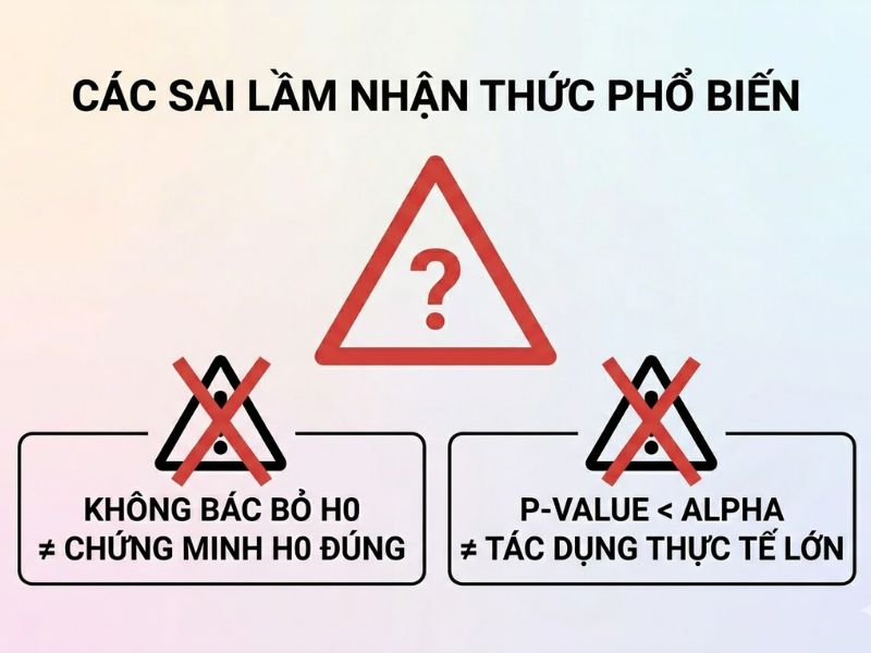 Trong nghiên cứu định lượng, Giả thuyết không (Null Hypothesis - H0) là mệnh đề mặc định khẳng định không có mối liên hệ, không có sự khác biệt, hoặc không có tác động giữa các biến số đang được đo lường. Nguyên nhân chính áp dụng nền tảng này xuất phát từ giới hạn của tư duy quy nạp trong logic học và nguyên tắc thận trọng của khoa học thực nghiệm. Giải pháp nhanh nhất và chuẩn xác nhất để chứng minh một khám phá mới là tìm kiếm bằng chứng thống kê đủ mạnh nhằm bác bỏ trực tiếp Giả thuyết không (H0), từ đó thiết lập tính hợp lệ cho các giả thuyết đối ngẫu.
Khái niệm nền tảng về Giả thuyết trong nghiên cứu định lượng
Trong phương pháp luận nghiên cứu khoa học, mọi quá trình kiểm định thống kê (Statistical testing) đều bắt buộc phải bắt đầu bằng việc thiết lập các giả thuyết đối ngẫu một cách chặt chẽ. Đây là bước tiên quyết để định lượng hóa các câu hỏi nghiên cứu lý thuyết thành các mô hình toán học có thể kiểm chứng bằng dữ liệu thực tế.
Định nghĩa Giả thuyết không (Null Hypothesis - H0)
Giả thuyết không (Null Hypothesis - H0) là một mệnh đề thống kê phát biểu rằng không tồn tại bất kỳ hiệu ứng, mối liên hệ, hoặc sự khác biệt nào giữa hai hay nhiều nhóm dữ liệu, hoặc giữa các biến số độc lập và biến số phụ thuộc đang được đo lường. Đây luôn là trạng thái mặc định của vạn vật trước khi có bất kỳ bằng chứng thống kê nào chứng minh điều ngược lại. Ký hiệu tiêu chuẩn trong học thuật của giả thuyết này là H0. Về mặt bản chất, H0 đại diện cho sự hoài nghi khoa học, buộc nhà nghiên cứu phải có nghĩa vụ cung cấp bằng chứng (burden of proof) nếu muốn tuyên bố một sự thay đổi hay một phát hiện mới.
Định nghĩa Giả thuyết đối (Alternative Hypothesis - H1 hoặc Ha)
Giả thuyết đối (Alternative Hypothesis - H1 hoặc Ha) là mệnh đề phản bác lại trực tiếp Giả thuyết không. Giả thuyết này đại diện cho kỳ vọng, dự đoán hoặc cơ sở lý thuyết của nhà nghiên cứu, khẳng định rằng thực sự có sự tồn tại của một mối liên hệ, một sự khác biệt có ý nghĩa thống kê, hoặc một hiệu ứng tác động rõ rệt giữa các biến số trong tổng thể nghiên cứu.
Bảng so sánh cấu trúc Giả thuyết không (H0) và Giả thuyết đối (H1):
Tiêu chí phân tích
Giả thuyết không (Null Hypothesis - H0)
Giả thuyết đối (Alternative Hypothesis - H1)
Bản chất học thuật
Khẳng định trạng thái mặc định (không có sự thay đổi, không có khác biệt, không có sự tương quan).
Khẳng định có sự thay đổi, có sự khác biệt hoặc có mối quan hệ thực sự tồn tại trong hệ thống.
Mục tiêu thao tác thống kê
Cung cấp một cơ sở định lượng cơ bản để tiến hành kiểm định và nhà nghiên cứu luôn cố gắng tìm bằng chứng để bác bỏ nó.
Mệnh đề nhà nghiên cứu kỳ vọng được dữ liệu thực nghiệm hỗ trợ khi H0 bị bác bỏ thành công.
Biểu diễn toán học tiêu chuẩn
H0: μ1 = μ2 (hoặc μ1 - μ2 = 0, R² = 0)
H1: μ1 ≠ μ2 (hoặc μ1 > μ2, μ1 < μ2, R² > 0)

Bản chất phương pháp luận: Tại sao khoa học luôn đi tìm bằng chứng để "Bác bỏ Giả thuyết H0"?
Sự mâu thuẫn lớn nhất đối với người mới tiếp cận phương pháp luận nghiên cứu là việc tại sao nhà nghiên cứu muốn chứng minh H1 đúng, nhưng quy trình toán học lại bắt buộc đi phân tích và tìm cách bác bỏ H0. Nền tảng này hoàn toàn dựa trên các nguyên lý triết học khoa học khắt khe nhằm loại trừ sự ngụy biện.
Nguyên lý "Có thể bác bỏ" (Falsifiability) của Karl Popper
Nhà triết học khoa học Karl Popper đã xây dựng tiêu chuẩn phân định ranh giới giữa khoa học thực chứng và ngụy khoa học thông qua nguyên lý "Có thể bác bỏ" (Falsifiability). Theo nguyên lý này, một lý thuyết chỉ được coi là có tính khoa học nếu nó có khả năng bị chứng minh là sai thông qua các phương pháp thực nghiệm khách quan. Khoa học không bao giờ chứng minh một điều là tuyệt đối đúng vĩnh viễn; khoa học chỉ cố gắng bác bỏ các mệnh đề sai lầm để tiến gần hơn đến sự thật. Do đó, việc thiết lập Giả thuyết không (Null Hypothesis - H0) tạo ra một mục tiêu cụ thể, rõ ràng để thực nghiệm có thể công kích và bác bỏ bằng dữ liệu số liệu.
Tính bất khả thi của việc "chứng minh tuyệt đối" (Vấn đề logic quy nạp)
Về mặt logic quy nạp (Inductive logic), việc chứng minh Giả thuyết đối (H1) là đúng trong mọi trường hợp của tổng thể (Population) là hoàn toàn bất khả thi về mặt thực nghiệm và nguồn lực.
Lấy ví dụ kinh điển trong khoa học học thuật: Để chứng minh mệnh đề "Tất cả thiên nga đều màu trắng" (H1), nhà nghiên cứu sẽ phải tiến hành quan sát toàn bộ số lượng thiên nga trên toàn thế giới trong mọi mốc thời gian, điều này là phi thực tế. Tuy nhiên, nếu áp dụng logic ngược lại, chỉ cần quan sát thấy duy nhất một cá thể thiên nga đen, giả thuyết mặc định "Không có thiên nga màu đen" (H0) sẽ lập tức bị bác bỏ hoàn toàn. Do đó, cơ chế bác bỏ H0 đòi hỏi ít tài nguyên thu thập dữ liệu hơn nhưng lại mang tính xác quyết cao hơn rất nhiều về mặt toán học.
Nguyên tắc thận trọng và Kiểm soát Sai lầm loại 1 (Type I Error)
Trong kiểm định thống kê, khoa học vận hành theo nguyên tắc bảo thủ tối đa: Thà từ chối một khám phá mới thực sự tồn tại, còn hơn là vội vã công nhận một khám phá hoàn toàn sai lầm do nhiễu loạn của dữ liệu mẫu. Việc trực tiếp đi tìm bằng chứng bác bỏ Giả thuyết không (Null Hypothesis - H0) có cơ chế vận hành tương đồng với nguyên tắc pháp lý "vô tội cho đến khi được chứng minh là có tội". Dữ liệu thu thập được phải cực kỳ thuyết phục, có độ tin cậy cao và vượt qua ranh giới thống kê khắt khe mới có quyền lật đổ trạng thái mặc định H0.
Tiêu chuẩn và Quy trình thống kê để bác bỏ Giả thuyết H0
Để định lượng hóa quyết định bác bỏ hay giữ lại H0, các nhà thống kê học thiết lập các quy tắc ra quyết định dựa trên các ngưỡng giá trị xác suất cụ thể.
Mối quan hệ giữa Giả thuyết không (H0), Giá trị P (P-value) và Mức ý nghĩa (Alpha)
Mức ý nghĩa (Significance level - α): Là ngưỡng rủi ro tối đa mà nhà nghiên cứu chủ động chấp nhận cho việc mắc Sai lầm loại 1 (bác bỏ sai H0 khi H0 thực sự đúng). Trong các nghiên cứu khoa học xã hội và kinh tế, α thường được thiết lập cố định ở mức 0.05 (5%), 0.01 (1%) hoặc 0.10 (10%) trước khi tiến hành thu thập dữ liệu.
Giá trị P (P-value): Là xác suất tính toán được từ mẫu dữ liệu thực tế, thể hiện khả năng thu được các kết quả quan sát (hoặc các kết quả khắc nghiệt hơn), dưới giả định khắt khe rằng Giả thuyết không (Null Hypothesis - H0) là đúng tuyệt đối. Giá trị P càng nhỏ, bằng chứng thống kê chống lại H0 càng trở nên mạnh mẽ.
Điều kiện thống kê: Khi nào được phép tuyên bố bác bỏ H0?
Quy trình ra quyết định đối với H0 phải tuân thủ nghiêm ngặt quy trình các bước sau để đảm bảo tính chuẩn xác khoa học:
Thu thập dữ liệu mẫu (Sample Data): Phải đảm bảo tính ngẫu nhiên, quy mô cỡ mẫu đủ lớn và mang tính đại diện cho tổng thể nghiên cứu.
Tính toán chỉ số kiểm định (Test Statistic): Sử dụng các thuật toán và phần mềm chuyên dụng (SPSS, AMOS, SmartPLS) để chạy các kiểm định như T-test, ANOVA, hoặc phân tích mô hình cấu trúc tuyến tính. Trong một số mô hình phức tạp, việc bác bỏ H0 cũng đi kèm với việc đánh giá độ phù hợp của mô hình thông qua các chỉ số đạt chuẩn như R² ≥ 0.10, Q² > 0, SRMR ≤ 0.08 và GFI ≥ 0.90.
So sánh P-value và ngưỡng α:
Trường hợp 1: P-value < α (Ví dụ P-value = 0.03 < 0.05): Bằng chứng thống kê từ dữ liệu đủ mạnh. Xác suất rủi ro nằm trong giới hạn cho phép. Quyết định khoa học: Bác bỏ H0, đồng thời chấp nhận H1 ở mức độ tin cậy tương ứng (ví dụ 95%).
Trường hợp 2: P-value ≥ α (Ví dụ P-value = 0.12 ≥ 0.05): Bằng chứng thống kê chưa đủ mạnh để vượt qua yếu tố ngẫu nhiên của việc lấy mẫu. Quyết định khoa học: Không thể bác bỏ H0 (Fail to reject H0).
Các sai lầm nhận thức phổ biến khi diễn giải Giả thuyết không (H0)
Trong quá trình phân tích số liệu và công bố kết quả học thuật, việc sử dụng sai thuật ngữ liên quan đến H0 hoặc hiểu sai bản chất thống kê sẽ dẫn đến sự sai lệch nghiêm trọng trong việc diễn giải ý nghĩa của toàn bộ công trình nghiên cứu.
"Không thể bác bỏ H0" tuyệt đối không đồng nghĩa với "H0 đúng"
Đây là lỗi ngụy biện logic (logical fallacy) phổ biến và nghiêm trọng nhất đối với các nhà nghiên cứu trẻ. Khi kết quả cho thấy P-value ≥ α, kết luận học thuật chính xác bắt buộc phải là "chưa có đủ bằng chứng thống kê để bác bỏ H0 ở mức ý nghĩa hiện tại", chứ không được phép khẳng định "H0 là sự thật tuyệt đối". Dữ liệu của mẫu hiện tại (có thể do cỡ mẫu quá nhỏ, phương sai hệ thống quá lớn, hoặc thang đo bị lỗi) có thể chưa đạt đủ sức mạnh thống kê (Statistical power) để phát hiện ra sự khác biệt, dù sự khác biệt đó thực sự tồn tại ngầm trong tổng thể.
Sự nhầm lẫn giữa Sai lầm loại 1 (Type I Error) và Sai lầm loại 2 (Type II Error)
Khi đưa ra bất kỳ quyết định thống kê nào đối với H0, nhà nghiên cứu luôn phải đối mặt với hai loại rủi ro cố hữu do tính chất sai số của việc lấy mẫu xác suất.
Bảng phân loại và cấu trúc các sai lầm trong kiểm định Giả thuyết không (H0):
Thực tế của Tổng thể (Sự thật khách quan)
Quyết định của nhà nghiên cứu: Bác bỏ H0
Quyết định của nhà nghiên cứu: Không thể bác bỏ H0
H0 thực sự ĐÚNG (Không có tác động thực tế)
Sai lầm loại 1 (α - Dương tính giả): Tuyên bố có tác động nhưng thực tế là do nhiễu số liệu.
Quyết định chính xác (Độ tin cậy của kiểm định: 1 - α)
H0 thực sự SAI (Có tác động thực tế tồn tại)
Quyết định chính xác (Sức mạnh thống kê: 1 - β)
Sai lầm loại 2 (β - Âm tính giả): Bỏ lỡ một khám phá thực sự do mẫu không đủ sức mạnh để phát hiện.


Câu hỏi thường gặp (FAQ) về Giả thuyết không (H0)
Làm thế nào để đặt Giả thuyết không (H0) một cách chính xác nhất trong mô hình toán học?
Việc đặt Giả thuyết không (H0) phải luôn sử dụng các toán tử thể hiện sự cân bằng hoặc không có sự thay đổi, điển hình là toán tử dấu bằng (=). Cụ thể, bạn luôn phải thiết lập H0 dưới các dạng thức như: "Trung bình của Biến A bằng trung bình của Biến B (μ1 = μ2)", "Mối tương quan giữa biến X và biến Y bằng 0 (r = 0)", hoặc "Hệ số tác động hồi quy bằng 0". Giả thuyết H0 tuyệt đối không bao giờ được chứa các toán tử lớn hơn (>) hoặc nhỏ hơn (<) một cách độc lập mà không đi kèm điều kiện bằng (ví dụ ≤ hoặc ≥ chỉ dùng trong kiểm định một phía).
Có thể tồn tại các dạng nghiên cứu khoa học nào không cần thiết lập Giả thuyết H0 không?
Có, đó là các thiết kế nghiên cứu định tính (Qualitative Research) hoặc nghiên cứu khám phá thuần túy (Exploratory Research). Trong các khung phân tích này, mục tiêu của nhà nghiên cứu là xây dựng các lý thuyết mới, khám phá các khái niệm chưa được định hình, hoặc tìm hiểu sâu về hiện tượng thông qua kỹ thuật phỏng vấn sâu, thảo luận nhóm và quan sát tham gia, thay vì cố gắng kiểm định mối quan hệ thống kê giữa các biến số đã được lượng hóa. Tuy nhiên, đối với mọi nghiên cứu định lượng nhằm kiểm định mô hình lý thuyết (Confirmatory Research), việc thiết lập H0 là tiêu chuẩn bắt buộc không thể bỏ qua.
Tại sao các nhà thống kê không thiết lập mức ý nghĩa Alpha (α) bằng 0 để loại bỏ hoàn toàn Sai lầm loại 1?
Bởi vì khi mức ý nghĩa Alpha (α) bị ép giảm về mức 0, rủi ro mắc Sai lầm loại 2 (Beta - β) sẽ tự động gia tăng lên mức tối đa. Khoa học thống kê về bản chất là bài toán đánh đổi tối ưu giữa các giới hạn. Nếu thiết lập một hàng rào phân tích quá khắt khe (α = 0) để đảm bảo không bao giờ mắc lỗi bác bỏ sai H0, hệ thống nghiên cứu sẽ tự động từ chối mọi bằng chứng thực nghiệm dù là nhỏ nhất, dẫn đến việc khoa học vĩnh viễn không thể phát hiện ra bất kỳ khám phá mới nào (tăng tối đa tỷ lệ âm tính giả). Do đó, mức rủi ro α = 0.05 được quy ước chuẩn hóa trên toàn cầu như là một sự cân bằng hợp lý và tối ưu nhất giữa hai loại sai lầm thống kê này.
Kết luận
Tóm lại, Giả thuyết không (Null Hypothesis - H0) không đơn thuần là một mệnh đề toán học khô khan xuất hiện trong các phần mềm xử lý dữ liệu, mà bản chất nó là chốt chặn kỷ luật bảo vệ tính toàn vẹn và sự khách quan của toàn bộ hệ thống tri thức khoa học. Nó ép buộc các nhà nghiên cứu phải liên tục cung cấp dữ liệu thực nghiệm có chất lượng cao, đồng thời kiểm soát cực kỳ nghiêm ngặt các rủi ro nhiễu loạn thống kê trước khi chính thức công nhận một hiện tượng hay một quy luật mới. Việc thấu hiểu tường tận cơ chế vận hành của H0, các chỉ số P-value, α, β và nguyên lý Falsifiability là nền tảng tri thức bắt buộc đối với bất kỳ cá nhân nào muốn tham gia vào việc thiết kế, triển khai và đánh giá các công trình nghiên cứu khoa học định lượng một cách chuyên nghiệp, chuẩn xác và mang lại giá trị ứng dụng thực tiễn cao cho xã hội.
