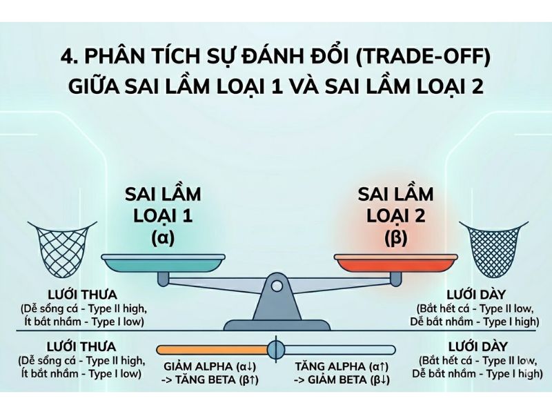 Sai lầm loại 1 và Sai lầm loại 2 trong Kiểm định giả thuyết: Định nghĩa và Mức ý nghĩa Alpha (5%)
