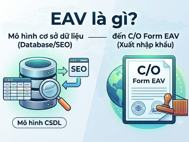 EAV là gì? EAV là một thuật ngữ đa nghĩa, mang hai khái niệm hoàn toàn khác biệt. Trong lĩnh vực công nghệ thông tin (SEO/Database), EAV là viết tắt của mô hình dữ liệu Entity-Attribute-Value (Thực thể - Thuộc tính - Giá trị). Trong khi đó, ở lĩnh vực xuất nhập khẩu, EAV là viết tắt của C/O Form EAV - Giấy chứng nhận xuất xứ hàng hóa theo Hiệp định thương mại tự do Việt Nam - Liên minh Kinh tế Á Âu (VN-EAEU FTA). Để hiểu rõ bản chất EAV là gì, bài viết này sẽ phân tích chuyên sâu cả hai khía cạnh trên, cung cấp nền tảng kiến thức thực tế, số liệu thống kê và quy trình ứng dụng chuẩn xác. EAV là gì trong công nghệ thông tin và tối ưu hóa SEO? Mô hình dữ liệu EAV là gì? Mô hình dữ liệu EAV (Entity-Attribute-Value) là một phương pháp thiết kế cơ sở dữ liệu (database) được tối ưu hóa cho các không gian ma trận thưa thớt (ma trận có tỷ lệ phần tử mang giá trị 0 cao). Đây là mô hình được áp dụng khi số lượng thuộc tính có thể áp dụng cho một thực thể là rất lớn, nhưng số lượng thuộc tính thực tế áp dụng cho một thực thể cụ thể lại rất ít. Thay vì tạo một bảng dữ liệu khổng lồ với hàng ngàn cột trống trong cơ sở dữ liệu quan hệ (như PostgreSQL, MySQL), mô hình EAV cấu trúc dữ liệu theo ba cột cốt lõi: Entity (Thực thể): Đối tượng đang được mô tả (Ví dụ: Sản phẩm điện thoại iPhone 15). Attribute (Thuộc tính): Đặc điểm hoặc tham số của thực thể (Ví dụ: Màu sắc, dung lượng RAM). Value (Giá trị): Giá trị cụ thể của thuộc tính đó (Ví dụ: Titan tự nhiên, 8GB). Ứng dụng mô hình EAV trong hệ thống thương mại điện tử Theo nghiên cứu cấu trúc dữ liệu của các nền tảng Magento hay WooCommerce, mô hình EAV là bộ khung cốt lõi cho hệ thống quản lý danh mục sản phẩm: Tính linh hoạt tối đa: Cho phép quản trị viên thêm các thuộc tính mới (như tốc độ sạc, độ phân giải màn hình) cho các sản phẩm mới mà không cần phải thiết kế lại toàn bộ cấu trúc cơ sở dữ liệu. Tiết kiệm không gian lưu trữ: Dữ liệu trống bị loại bỏ hoàn toàn. Cơ sở dữ liệu chỉ lưu trữ những thuộc tính thực sự có giá trị. EAV trong SEO là gì và tại sao lại quan trọng? Trong Tối ưu hóa công cụ tìm kiếm theo ngữ nghĩa (Semantic SEO), EAV đóng vai trò nền tảng trong việc định hình cách các công cụ tìm kiếm (điển hình như Google) hiểu về một thực thể. Tối ưu hóa Schema Markup: Cấu trúc EAV tương đồng hoàn hảo với định dạng JSON-LD được sử dụng trong Schema Markup. Khi khai báo SEO, quản trị viên đang cung cấp cho Google một tập hợp các EAV (Ví dụ: Thực thể: Bài viết -> Thuộc tính: Tác giả -> Giá trị: Chuyên gia SEO). Xây dựng đồ thị tri thức (Knowledge Graph): Google sử dụng mô hình dạng EAV để kết nối các thực thể (Nodes) và thuộc tính (Edges), từ đó đánh giá mức độ chuyên gia (Topical Authority) của một trang web. Ưu điểm và nhược điểm của mô hình dữ liệu EAV Tiêu chí Ưu điểm Nhược điểm Độ linh hoạt Khả năng mở rộng thuộc tính vô hạn mà không cần chỉnh sửa cấu trúc bảng. Cấu trúc phức tạp, gây khó khăn cho người mới tiếp cận. Hiệu suất Tốc độ ghi dữ liệu phân mảnh rất tốt. Truy vấn trích xuất dữ liệu chậm do phải thực hiện nhiều phép nối bảng phức tạp. Khả năng bảo trì Rất lý tưởng cho các dự án phát triển linh hoạt cần thay đổi cấu trúc liên tục. Khó đảm bảo tính toàn vẹn dữ liệu vì mọi giá trị thường bị ép về dạng chuỗi văn bản. C/O Form EAV là gì trong ngành xuất nhập khẩu? Định nghĩa C/O Form EAV C/O form EAV là Giấy chứng nhận xuất xứ hàng hóa mẫu EAV, được cấp cho các mặt hàng xuất khẩu từ Việt Nam sang các nước thành viên của Liên minh Kinh tế Á - Âu (EAEU) và ngược lại. Mục tiêu cốt lõi là giúp hàng hóa hưởng các ưu đãi về thuế quan theo Hiệp định VN-EAEU FTA có hiệu lực từ ngày 05/10/2016. Danh sách các quốc gia chấp nhận C/O mẫu EAV Để áp dụng C/O mẫu EAV hợp lệ, hàng hóa phải được giao thương giữa Việt Nam và 5 quốc gia thành viên EAEU bao gồm: Liên bang Nga, Cộng hòa Belarus, Cộng hòa Kazakhstan, Cộng hòa Armenia và Cộng hòa Kyrgyzstan. Theo số liệu thống kê từ Bộ Công Thương, việc sử dụng C/O form EAV giúp gần 90% dòng thuế được cắt giảm hoặc xóa bỏ hoàn toàn. Điều này tạo lợi thế cạnh tranh chiến lược cho các ngành hàng nông sản, dệt may và thủy sản của Việt Nam khi thâm nhập vào thị trường Á - Âu. Quy định và hướng dẫn khai báo C/O Form EAV chuẩn pháp lý Dựa trên Thông tư số 21/2016/TT-BCT của Bộ Công Thương, một bộ hồ sơ xin cấp C/O form EAV bao gồm các thủ tục và quy định nghiêm ngặt: Đơn đề nghị cấp C/O: Được khai báo hoàn toàn qua hệ thống quản lý và cấp chứng nhận xuất xứ điện tử (eCoSys). Mẫu C/O form EAV đã khai hoàn chỉnh: Bắt buộc khai bằng tiếng Anh. Mỗi chứng nhận chỉ được áp dụng cho một lô hàng duy nhất. Chứng từ hải quan kèm theo: Tờ khai hải quan xuất khẩu, hóa đơn thương mại, và vận tải đơn. Cơ quan có thẩm quyền cấp phát: Tại Việt Nam, Phòng Quản lý Xuất nhập khẩu thuộc Bộ Công Thương và các cơ quan được ủy quyền (như Liên đoàn Thương mại và Công nghiệp Việt Nam) là nơi chịu trách nhiệm phát hành. Câu hỏi thường gặp - Mô hình hỏi đáp chuyên sâu Câu 1: Nên sử dụng mô hình EAV trong cơ sở dữ liệu khi nào? Các hệ thống chỉ nên áp dụng mô hình EAV khi có hàng ngàn thuộc tính tiềm năng nhưng mỗi thực thể lại chỉ sử dụng một vài thuộc tính trong số đó (điển hình như danh mục sản phẩm y tế, linh kiện điện tử). Nếu dữ liệu có cấu trúc cố định và ít thay đổi, mô hình cơ sở dữ liệu quan hệ thông thường vẫn là lựa chọn tối ưu hơn để đảm bảo tốc độ truy xuất thông tin. Câu 2: C/O Form EAV có được cấp lại nếu bị mất không? Có. Cơ quan Hải quan và cơ quan cấp phát cho phép cấp lại bản sao chứng thực của C/O form EAV trong trường hợp bị mất hoặc rách. Doanh nghiệp cần làm đơn trình bày lý do nộp cho tổ chức cấp chứng nhận chậm nhất là 1 năm kể từ ngày cấp bản gốc đầu tiên. Câu 3: Làm thế nào để giải quyết nhược điểm truy xuất chậm của mô hình EAV? Các chuyên gia kỹ thuật phần mềm thường giải quyết vấn đề truy xuất chậm của mô hình EAV bằng cách kết hợp với các công cụ tìm kiếm lưu trữ tạm thời như Elasticsearch, Redis, hoặc tạo các bảng chỉ mục phẳng để gộp dữ liệu định kỳ. Giải pháp này phục vụ riêng cho các thao tác đọc dữ liệu với mật độ cao, giúp hệ thống vận hành trơn tru hơn. Tổng kết Tóm lại, để trả lời chính xác EAV là gì, chúng ta cần xác định rõ ngữ cảnh nghiên cứu. Nếu là một nhà phân tích hệ thống hoặc chuyên gia SEO, EAV (Entity-Attribute-Value) là kiến trúc dữ liệu linh hoạt tối thượng giúp mở rộng hệ thống và tối ưu ngữ nghĩa website. Ngược lại, trong lĩnh vực thương mại quốc tế, C/O Form EAV chính là công cụ pháp lý để hàng hóa Việt Nam tiến vào thị trường Á - Âu với chi phí thuế quan tối ưu nhất. Nắm vững hai lăng kính này sẽ giúp bạn làm chủ thông tin và ra quyết định chính xác hơn.